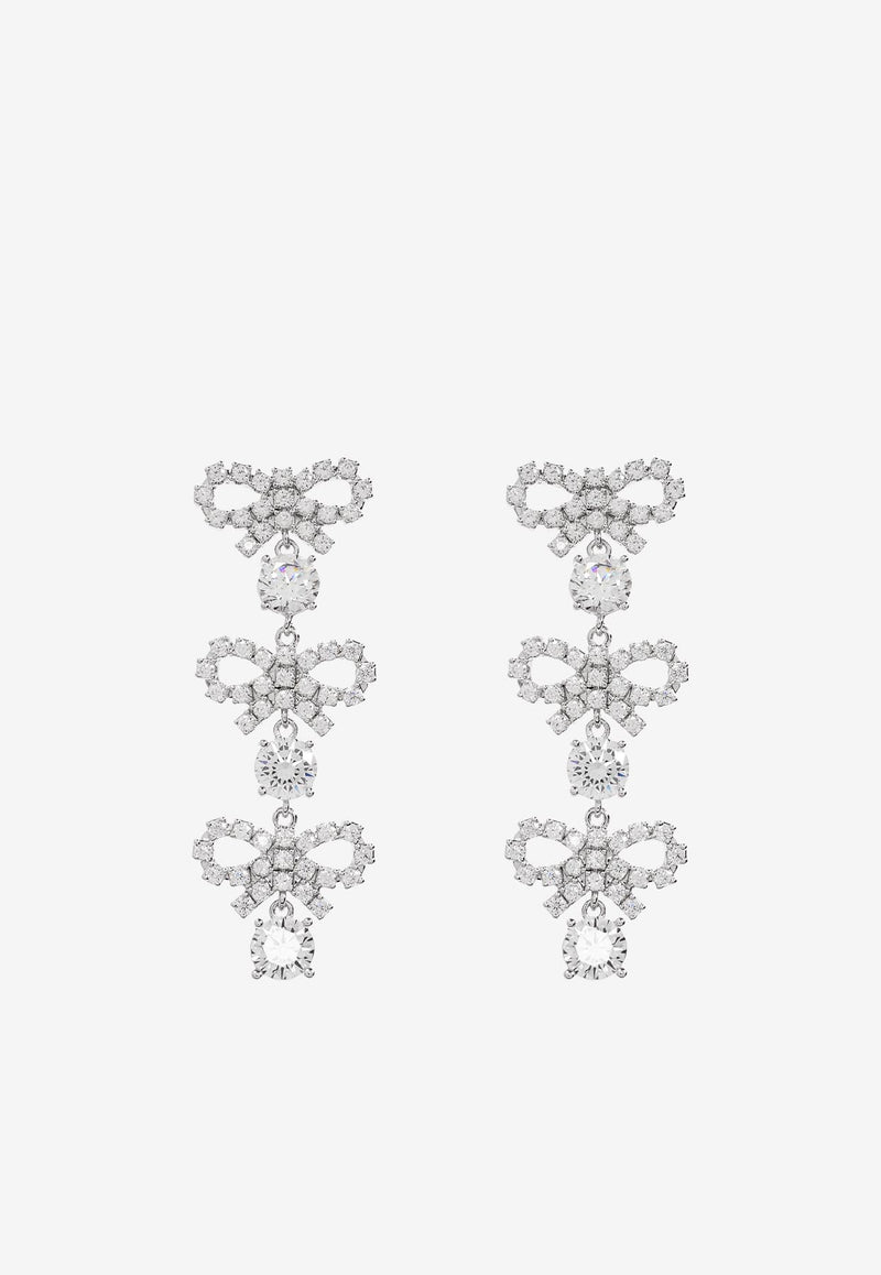 Self-Portrait Micro Bow and Crystals Drop Earrings PF25-612E-SL 0-SILVER