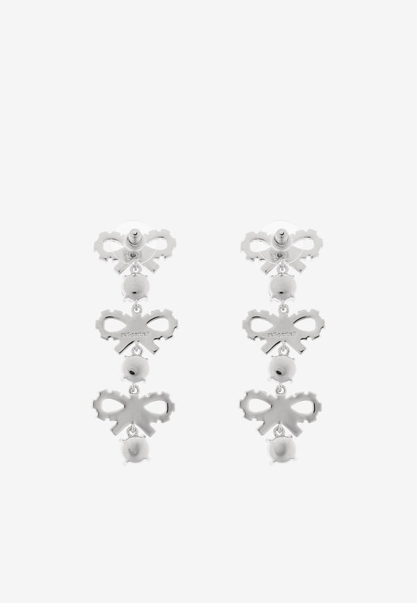 Self-Portrait Micro Bow and Crystals Drop Earrings PF25-612E-SL 0-SILVER