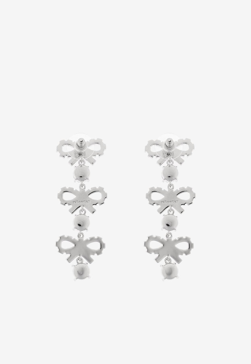 Self-Portrait Micro Bow and Crystals Drop Earrings PF25-612E-SL 0-SILVER
