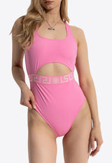 Versace Greca Border One-Piece Swimsuit with Cut-Out