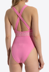 Versace Greca Border One-Piece Swimsuit with Cut-Out