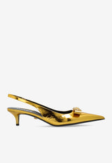 Versace Gianni Ribbon 45 Metallic Leather Slingback Pumps