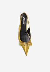 Versace Gianni Ribbon 45 Metallic Leather Slingback Pumps
