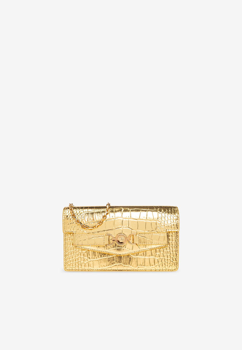 Versace Medusa '95 Metallic Croc-Embossed Clutch Bag 1020075 1A10014-1X00V