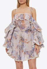 Zimmermann Cascadian Ruffle Cold-Shoulder Mini Floral Dress