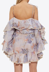 Zimmermann Cascadian Ruffle Cold-Shoulder Mini Floral Dress