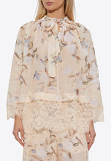 Zimmermann Cascadian Lace-Trimmed Floral Blouse