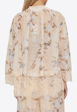 Zimmermann Cascadian Lace-Trimmed Floral Blouse