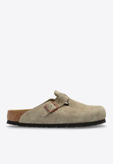 Birkenstock Boston Suede Buckled Slides Taupe 560771 F-TAUPE
