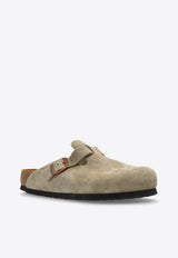Birkenstock Boston Suede Buckled Slides Taupe 560771 F-TAUPE