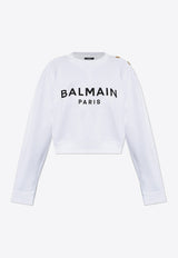 Balmain Logo Print Cropped Sweatshirt