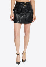 Balmain Belted Mini Cargo Skirt in Nappa Leather