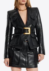Balmain Belted Leather Jacket Black FF1SI630 LD63-0PA