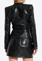 Balmain Belted Leather Jacket Black FF1SI630 LD63-0PA