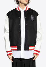 Balmain Wool and Faux Leather Varsity Bomber Jacket