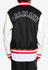 Balmain Wool and Faux Leather Varsity Bomber Jacket