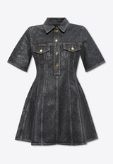 GANNI Shimmery Foil Flared Mini Denim Dress