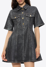 GANNI Shimmery Foil Flared Mini Denim Dress