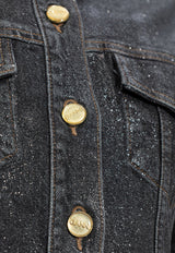 GANNI Shimmery Foil Flared Mini Denim Dress