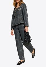 GANNI Shimmery Foil Peplum Denim Jacket