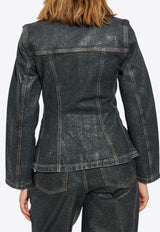 GANNI Shimmery Foil Peplum Denim Jacket