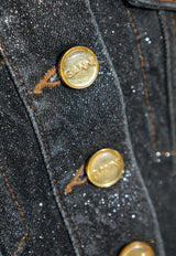 GANNI Shimmery Foil Peplum Denim Jacket