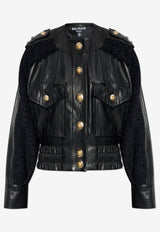 Balmain Tweed and Leather Bomber Jacket