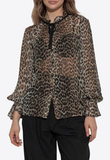 GANNI Leopard Print Sheer Blouse