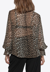 GANNI Leopard Print Sheer Blouse