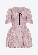 GANNI Vichy Check Shirred Mini Dress