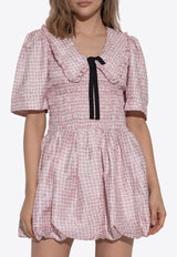 GANNI Vichy Check Shirred Mini Dress