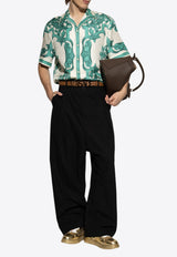 Versace Architectural Baroque Print Silk Bowling Shirt Green 1003926 1A14713-5K600