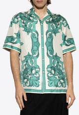 Versace Architectural Baroque Print Silk Bowling Shirt Green 1003926 1A14713-5K600