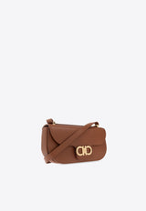 Ferragamo Double Gancini East-West Shoulder Bag in Hammered Leather