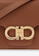 Ferragamo Double Gancini East-West Shoulder Bag in Hammered Leather