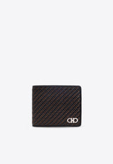 Ferragamo Gancini Woven Leather Bi-Fold Wallet Brown 661714 GANCIO WOVEN 787103-T MORO NERO
