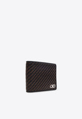 Ferragamo Gancini Woven Leather Bi-Fold Wallet Brown 661714 GANCIO WOVEN 787103-T MORO NERO