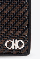 Ferragamo Gancini Woven Leather Bi-Fold Wallet Brown 661714 GANCIO WOVEN 787103-T MORO NERO