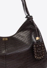 GANNI XXL Croc-Embossed Leather Shoulder Bag