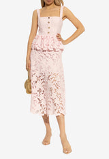 Self-Portrait Lace Peplum Midi Dress Pink PF25-112M-P 0-PINK