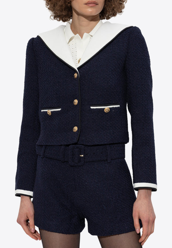 Self-Portrait Bouclè Cropped Sailor Jacket PF25-034J-BL 0-BLUE