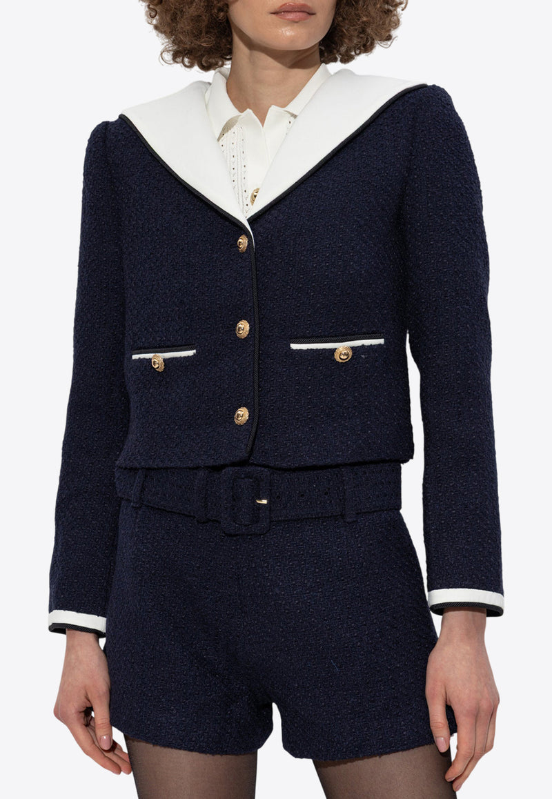 Self-Portrait Bouclè Cropped Sailor Jacket PF25-034J-BL 0-BLUE