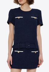 Self-Portrait Tweed Dress With Belt - Navy Blue PF25-034S-BL 0-BLUE