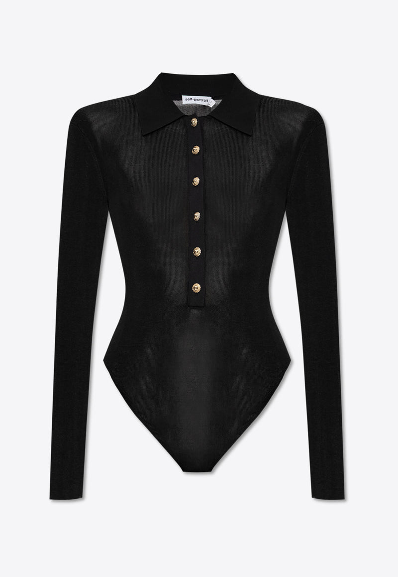 Self-Portrait Long-Sleeved Bodysuit PF25-113T-B 0-BLACK