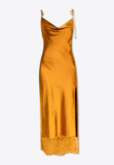 Self-Portrait Satin Midi Dress with Lace-Insert PF25-071M-O 0-ORANGE