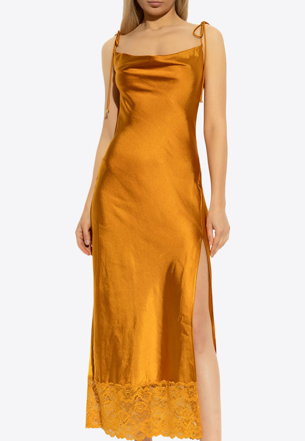 Self-Portrait Satin Midi Dress with Lace-Insert PF25-071M-O 0-ORANGE