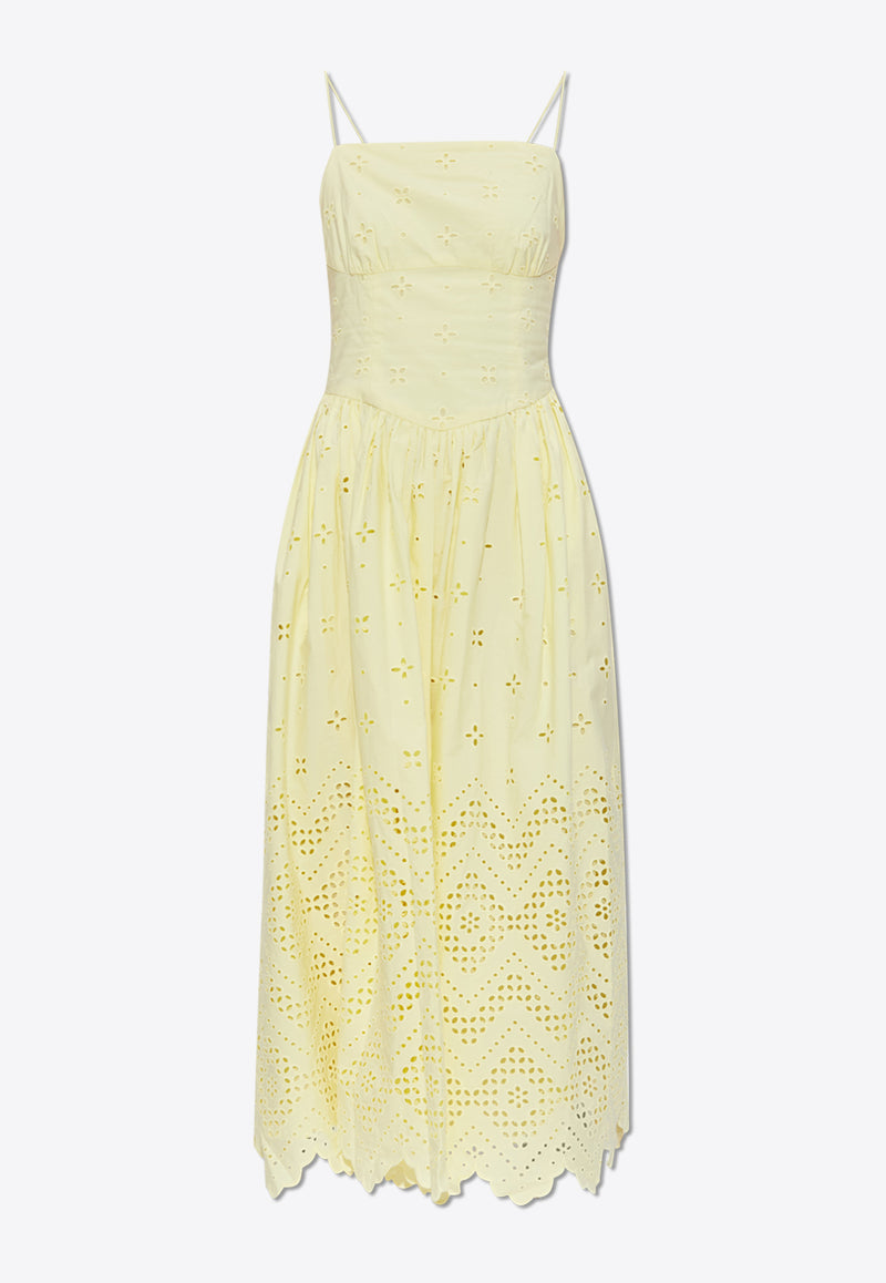 Self-Portrait Broderie Anglaise Midi Dress PF25-120M-Y 0-YELLOW