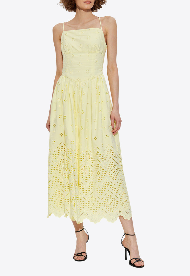 Self-Portrait Broderie Anglaise Midi Dress PF25-120M-Y 0-YELLOW