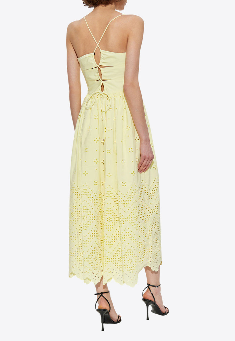 Self-Portrait Broderie Anglaise Midi Dress PF25-120M-Y 0-YELLOW