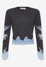 Self-Portrait Contrast Lace Cropped Sweater Gray PF25-083T-GR 0-GREY
